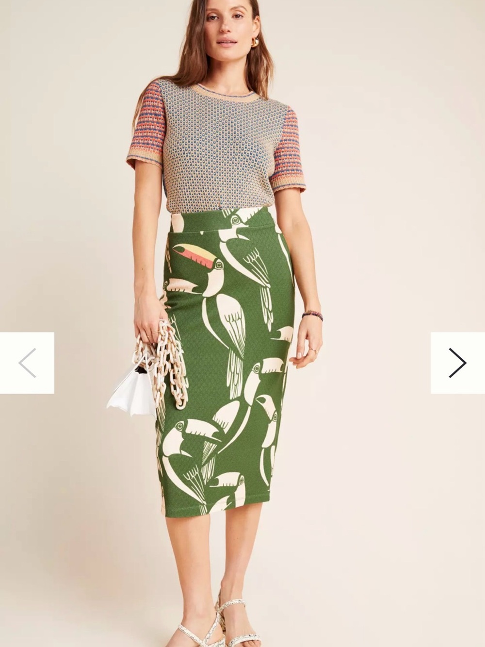 FARM Rio for Anthropologie Toucan Print Midi Pencil Skirt Green Small